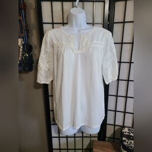 White Cotton Eyelet Puff Sleeve Top sz M
